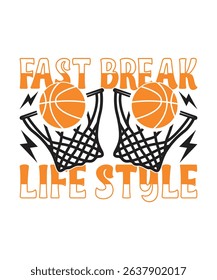 Fast Break Lifestyle Basketball Graphic Design Illustration with Dynamic Movement and Energetic Vibes for Sportswear Prints, Posters, and Gym Decor