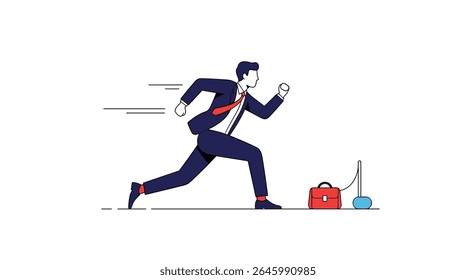 Fast Businessperson Rushing To Office Running Late Deadline Crisis