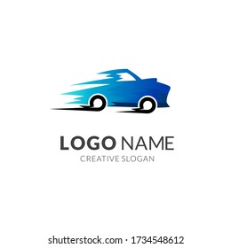 Fast Car Automotive Transportation Logo Design in Blue Color