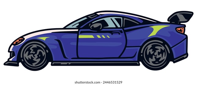Fast car colorful vintage element with cool tuned car ready for professional sports competitions or street racing vector illustration