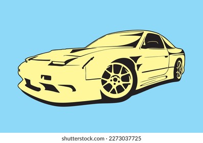 Fast Car Drift Japanese Race Track Line Vector