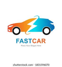 Fast car electric vector logo template. Suitable for business, web, transportation, technology and design