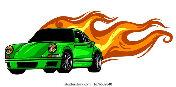 Fast car flames vector illustration desgn art