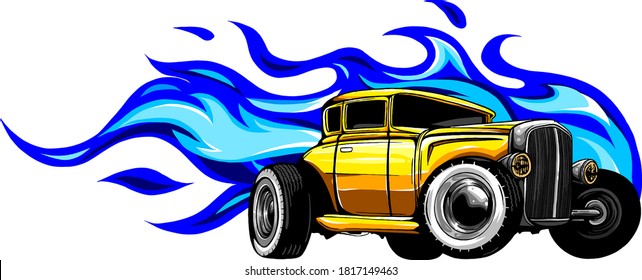 Fast car flames vector illustration desgn art