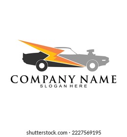 Fast car with flash symbol vector logo