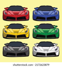 fast car front view color set vector design