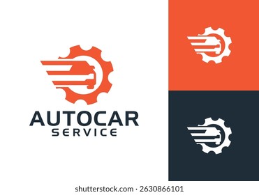 fast car and gear automotive service logo vector design