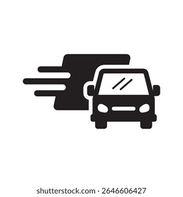 Fast car icon showing speedy automobile transport quick vehicle delivery service and high velocity road travel for express shipping and movement vector solid glyph icon