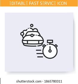 Fast car washing line icon. Express car wash. Vehicle cleaning express service. Quick services, short term, rapid work, time management concept. Isolated vector illustration. Editable stroke