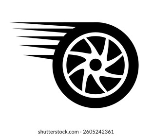 Fast car wheel icon, car wheel with speed lines, auto tire motion