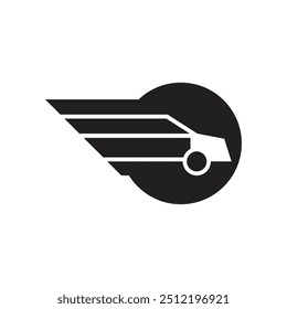 fast car with wing shadow in black circle logo vector