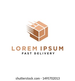 Fast Cardboard Box Logo, Fast Delivery Logo Design Vector