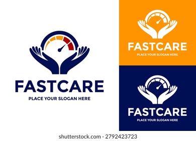 Fast care logo template showing hands holding an automotive speedometer or gauge.