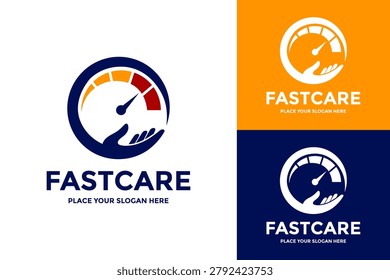 Fast care logo template showing hands holding an automotive speedometer or gauge.
