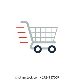 fast cart icon, fast shopping icon in solid black flat shape glyph icon, isolated on white background 