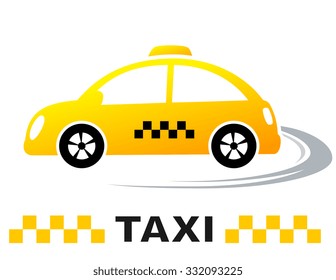 fast cartoon taxi car on the way with taxi sign