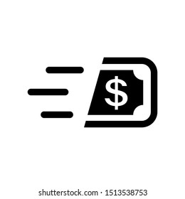 Fast cash icon in flat style. Transfer symbol. Simple money symbol isolated on white background. Vector abstract payment icon for web site design or button to mobile app.