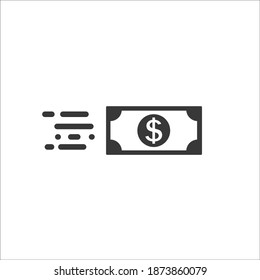 Fast cash icon in flat style. Transfer symbol. Simple money symbol isolated on white background. Vector