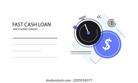 Fast cash loan, easy money, stopwatch and coin, time is money concept, quick finance solution, clock and dollar sign, timely payment