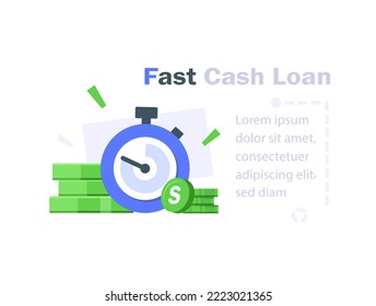 Fast cash loan, financial supply, banking service, instant money transfer, payment fee, vector line icon