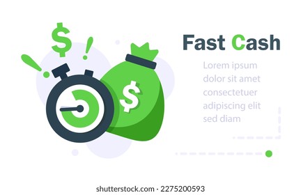 Fast cash loan, financial supply, banking service, instant money transfer, payment fee, vector line icon