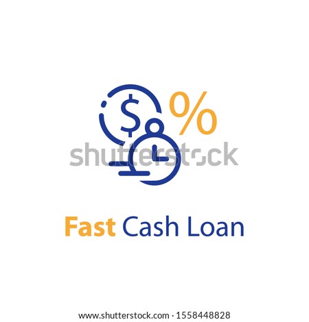 Fast cash loan, financial supply, banking service, instant money transfer, payment fee, vector line icon