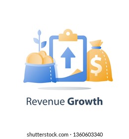 Fast cash loan, quick easy money, invest fund growth, lucrative portfolio, secure finance investment, interest rate, revenue increase, performance report, vector icon