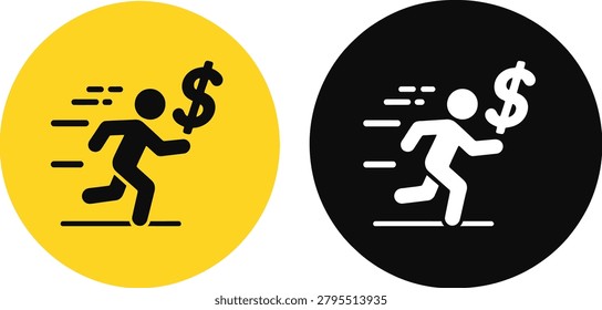 Fast Cash Transfer and Quick Financial Success Running Businessman Round Badge Set