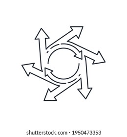 Fast change of events and directions. Disintegration. Vector linear icon isolated on white background.
