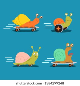 Fast characters snails cartoon vector of set