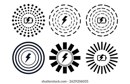 Conjunto de iconos de Recargo rápido de cinco diseños. Concepto de cargador inalámbrico. Iconos de carga inalámbrica. Ilustración vectorial de diseño de signos simples de Recargo de teléfono