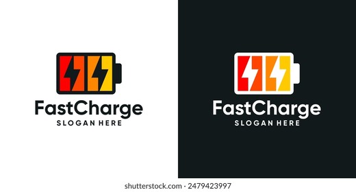 Plantilla de diseño de logotipo de cargador rápido. Logo de la batería con Diseño gráfico de Vector relámpago. Símbolo, icono, creativo.