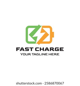 Fast charging battery, Electric charge icon, Isolated on black background, Vector illustration