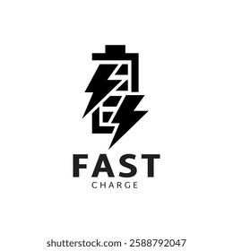 Fast charging battery, Electric charge icon, Isolated on black background, Vector illustration