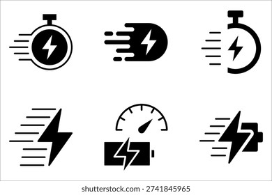 Fast charging battery icon set. Charging Battery Energy on white background