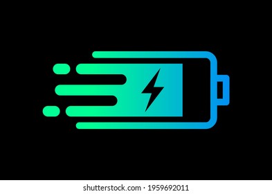 Fast charging battery status, Electric charge icon, Power energy indicator concept, Isolated on black background, Vector illustration