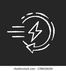 Fast charging chalk white icon on black background. Quick charge technology, electric vehicle recharging station. Battery power restoration in short time. Isolated vector chalkboard illustration