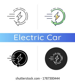 Icono de carga rápida. Estilos de color negras y RGB lineales. Tecnología de carga rápida, estación de recarga de vehículos eléctricos. Restauración de la energía de la batería en poco tiempo. Ilustraciones vectoriales aisladas