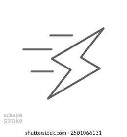 Fast charging icon. Simple outline style. Charge, fast, voltage, speed, design, full, energy, boost, quick, rapid, technology concept. Thin line symbol. Vector illustration isolated. Editable stroke.