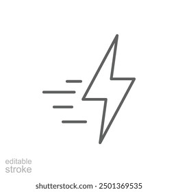 Fast charging icon. Simple outline style. Charge, fast, voltage, speed, design, full, energy, boost, quick, rapid, technology concept. Thin line symbol. Vector illustration isolated. Editable stroke.