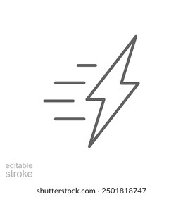 Fast charging icon. Simple outline style. Charge, fast, voltage, speed, design, full, energy, boost, quick, rapid, technology concept. Thin line symbol. Vector illustration isolated. Editable stroke.