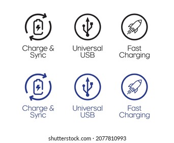 Fast Charging Icon Universal Usb Icon And Charge And Sync Icon 