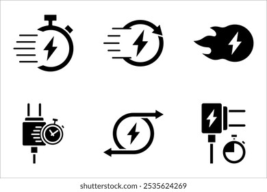 Icono lineal de carga rápida. Tecnología de Recargo rápido, Ilustración vectorial sobre fondo blanco