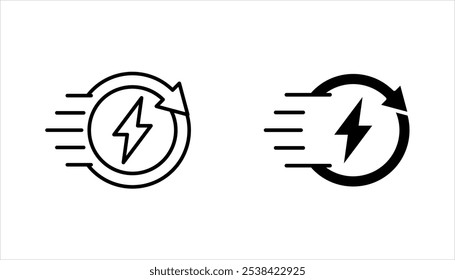 Icono lineal de carga rápida. Tecnología de Recargo rápido, Ilustración vectorial sobre fondo blanco