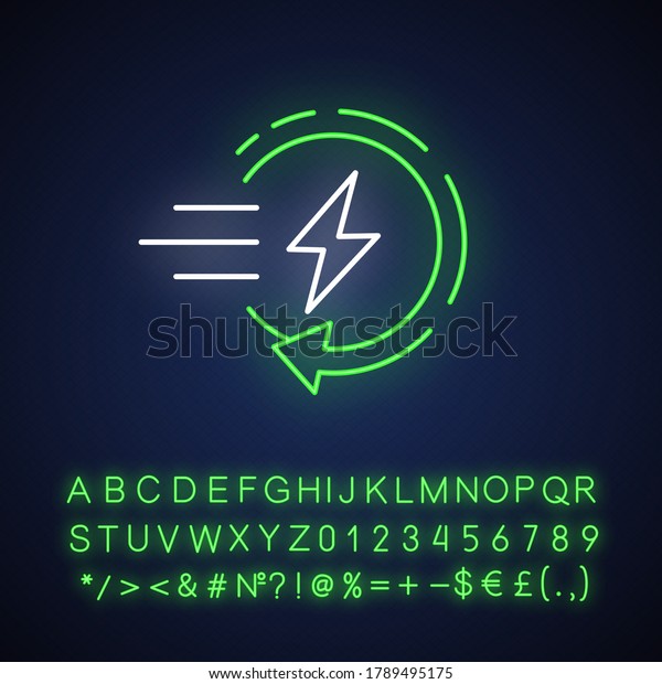 Fast charging neon light icon. Outer glowing effect. Quick charge