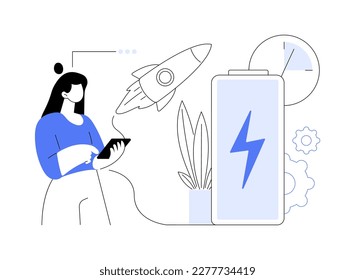Fast charging technology abstract concept vector illustration. Rapid charge technology, usb fast battery recharge, high speed, smart wireless, gadget power management abstract metaphor.