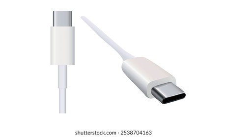 Fast charging type C cable. USB Type C Cable Plugs Isolated on White Background. realistic vector. 