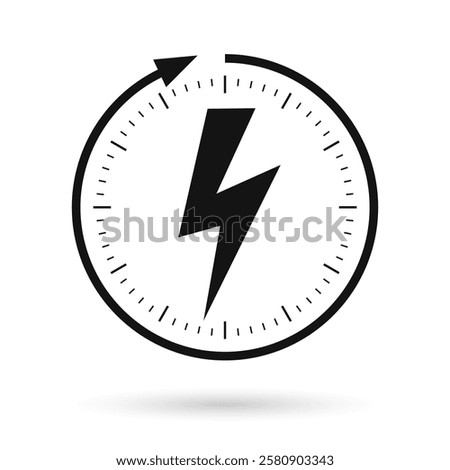 Fast charging vector line icon isolated on white background. Simple web design with clock face and thunder bolt, quickly running time symbol.