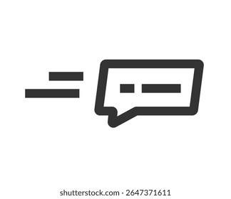 Fast chat message icon flying simple line stroke graphic illustration, sms notice send quick outline stroke thin art sign symbol pictogram, speed bubble speech comment image clipart