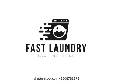 Fast and clean laundry logo design template. Washing machine with fast effect shape for laundry logo